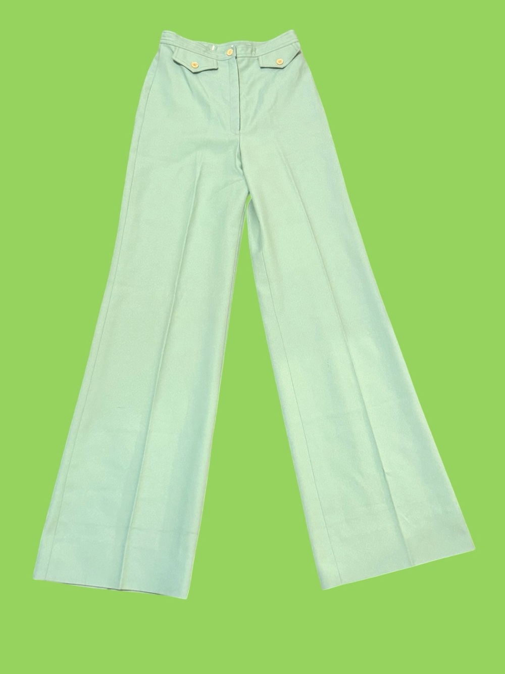 Vintage 1970s High Waist Wide Leg Polyester Pants Mint Green Size 24
